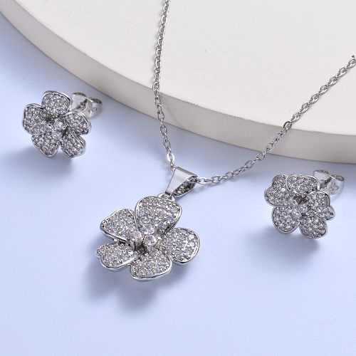 silver plated brass necklace and earring jewelry set for wedding