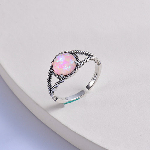 opal stone trendy 925 silver pink round women ring