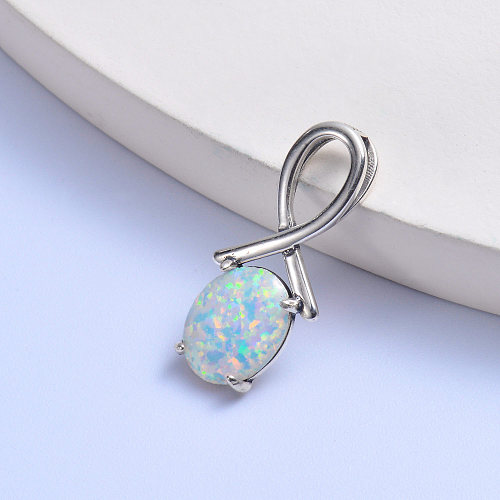 white oval opal stone trendy 925 silver pendant