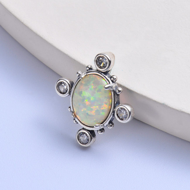 big light yellow oval opal stone trendy 925 silver zircon pendant