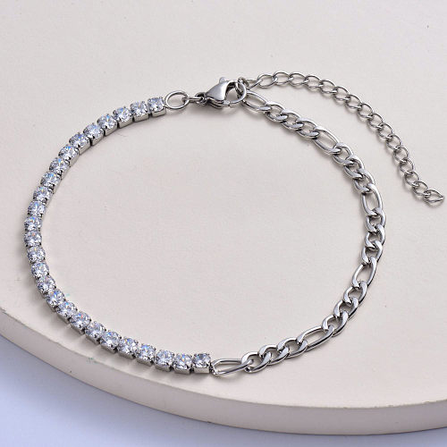 asymmetric 316L stainless steel  with round crystal women bracelet