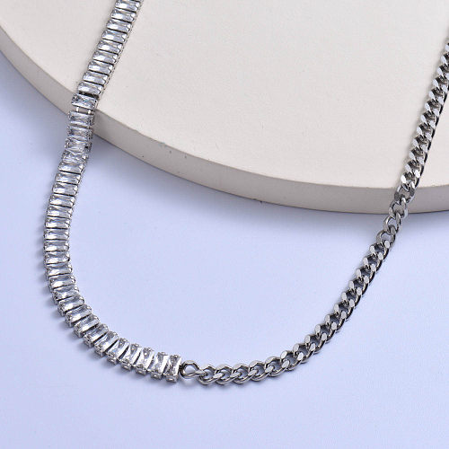 Collar de acero inoxidable 316L de moda con cadena asimétrica de cristal para mujer