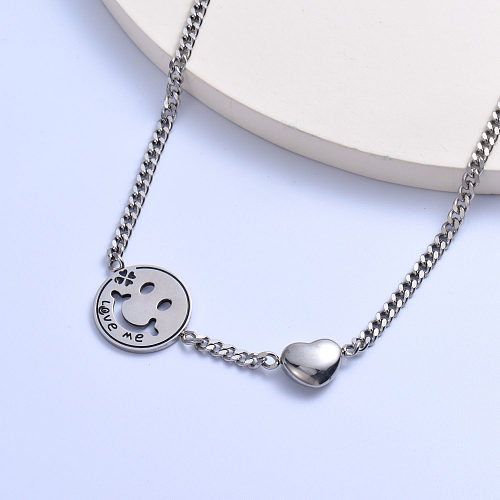 Trendy 316L stainless steel with smile face asymmetric chain women necklace