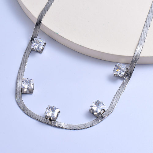 Trendy 316L stainless steel with crystal women necklace