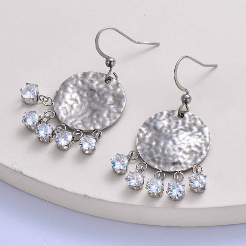 minimalist 316L stainless steel silver plated casting with zircon women earring