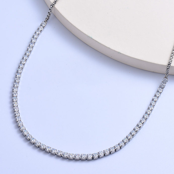 Trendy 316L stainless steel with zircon  chain women necklace