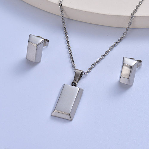 Conjunto de joias femininas banhadas a prata em aço inoxidável 316L na moda
