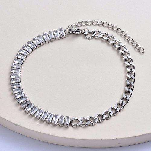 bracelet femme asymétrique en acier inoxydable 316L avec cristal rectangulaire