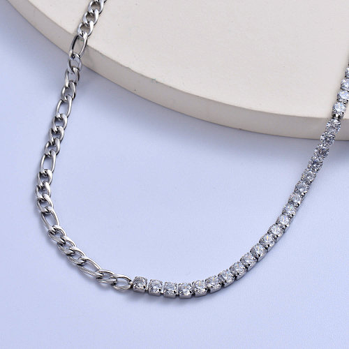asymmetric 316L stainless steel with cuban chain with square crystal women necklace
