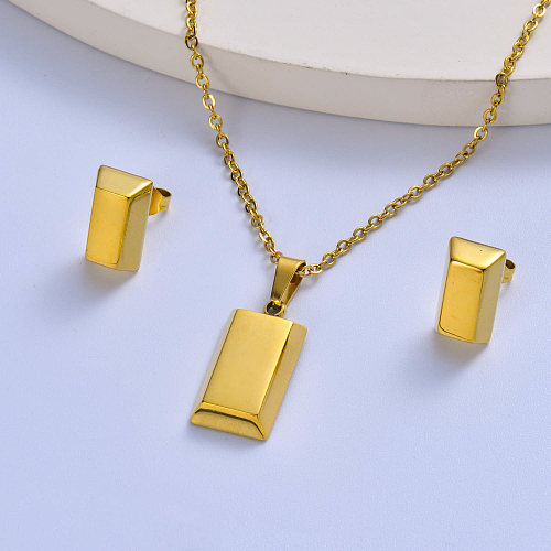 Conjunto de joias femininas banhadas a ouro em aço inoxidável 316L na moda