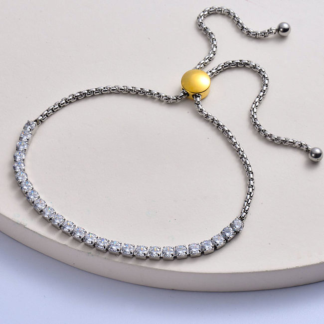 minimalist 316L stainless steel silver plated round zircon women bracelet