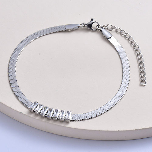 classic 316L stainless steel with snake chain with retangular crystal women bracelet
