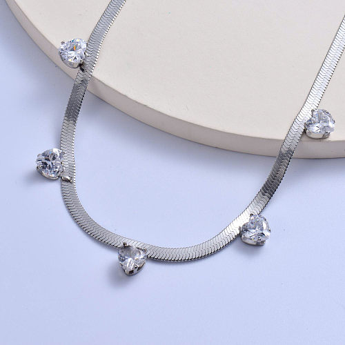 Trendy 316L stainless steel with snake chain with round crystal women necklace