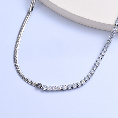 Trendy 316L stainless steel with zircon asymmetric chain women necklace