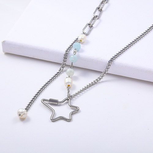 Fashion Stainless Steel Star Necklace Unscrewable Pendant Jewelry With Pearl