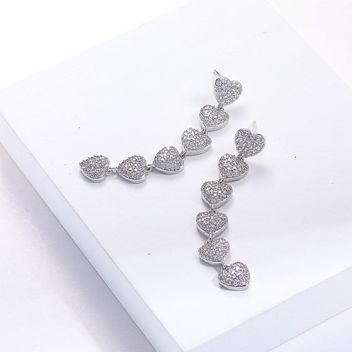 silver plated heart shape drop brass earring for wedding