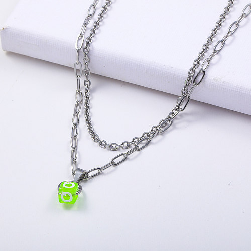 layered chain 316L stainless steel with letter resin pendant necklace