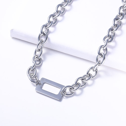 collar de cadena gruesa de acero inoxidable con colgante rectangular