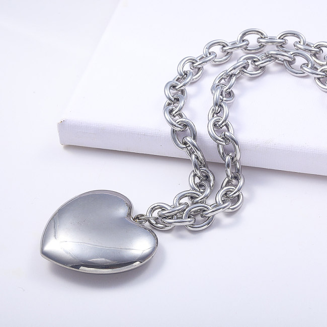 chaîne épaisse en acier inoxydable 316L avec collier pendentif coeur