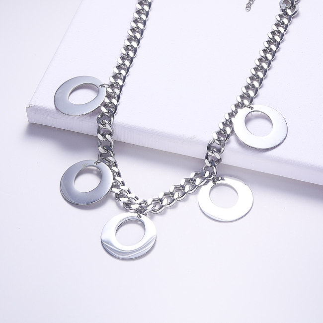 thick chain 316L stainless steel with circle pendant necklace