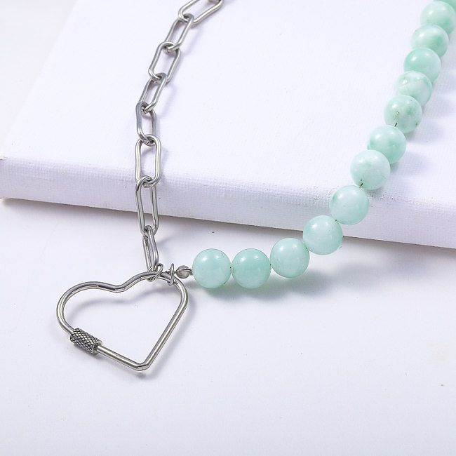 Wholesale Stainless Steel Heart Necklace Unscrewable Pendant With Blue Beaded Necklace