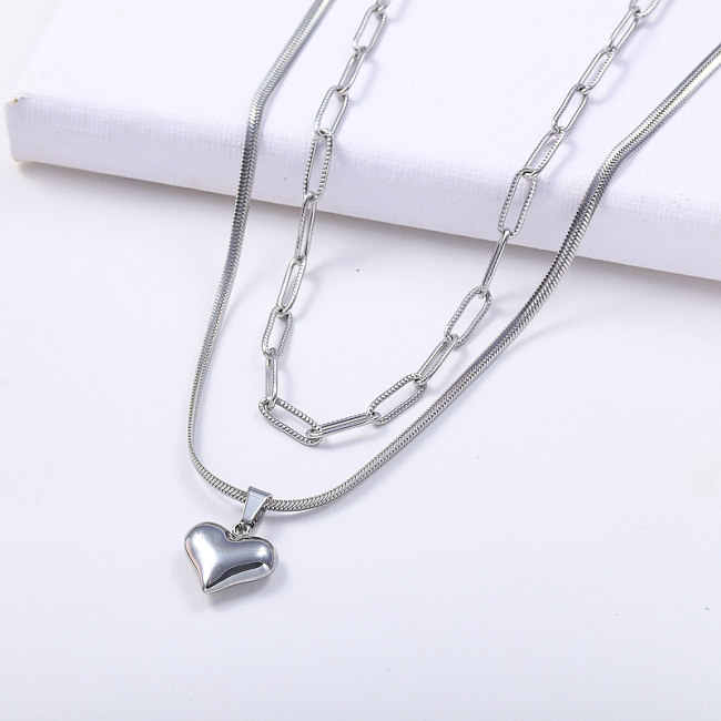 hot selling stainless steel heart charm snake layer chain necklace