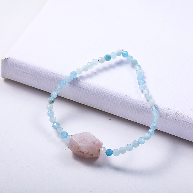 vente chaude pierre naturelle rose avec bracelet en perles bleues