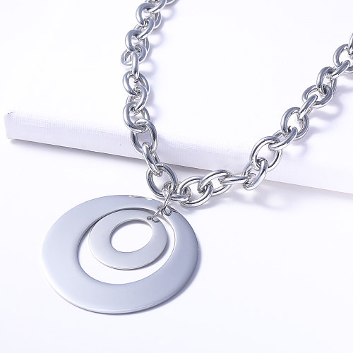 thick chain stainless steel with circle pendant necklace