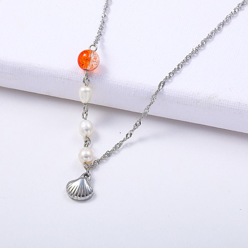 Wholesale 316L Stainless Steel Shell Pendant With Pearl Necklace