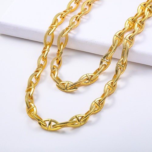 Großhandel 316L Edelstahl vergoldet mehrschichtige Kette Statement Halskette