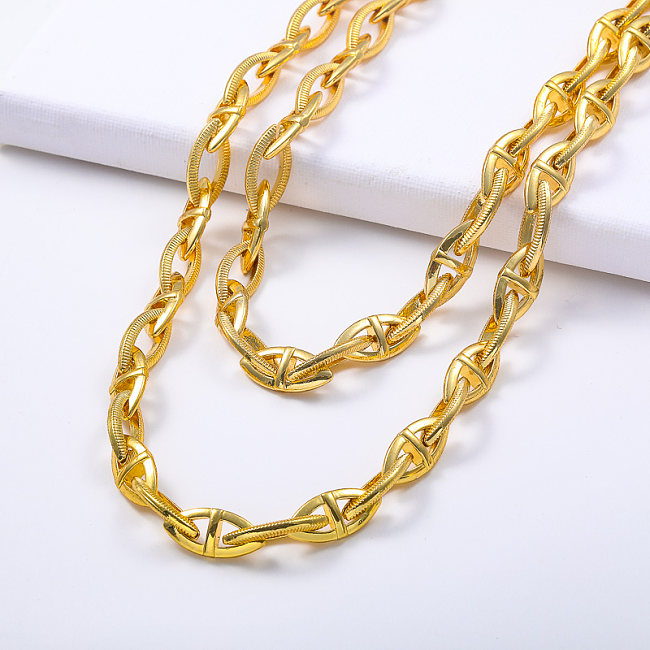 Collar llamativo de cadena en capas chapado en oro de acero inoxidable 316L al por mayor