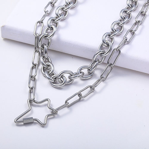 collar con colgante de atar minimalista de acero inoxidable con cadena en capas