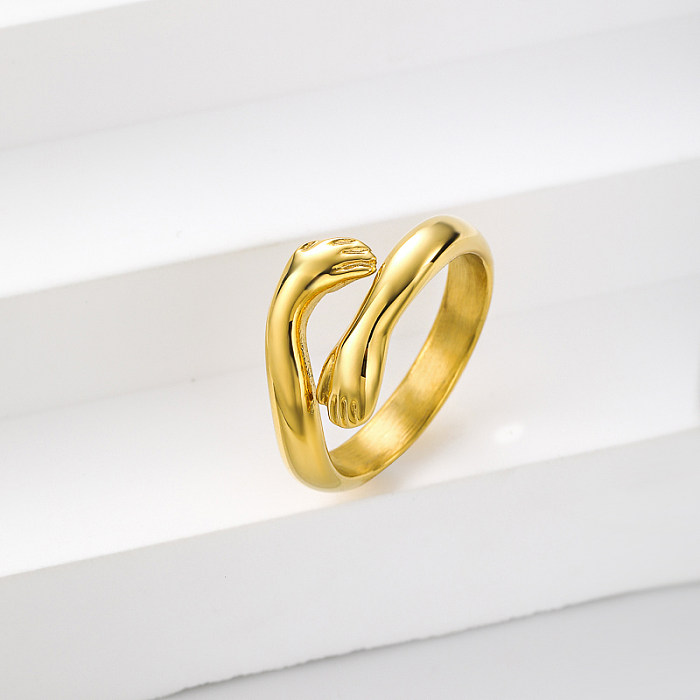 anel feminino de aço inoxidável banhado a ouro para casamento