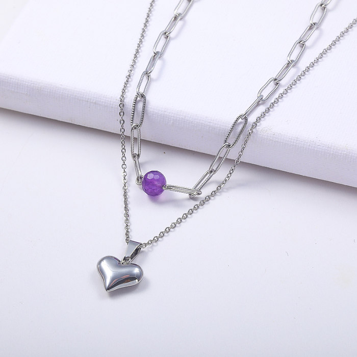 chaîne en couches à la mode en acier inoxydable 316L avec collier pendentif coeur