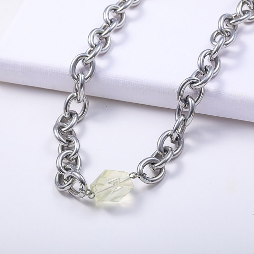 Factory Price Clear Stone Link Chain Necklace Stainless Steel For Women