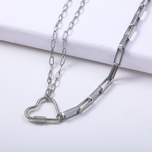 Wholesale Stainless Steel Unscrewable Heart Pendant  Rectangle Chain Necklace
