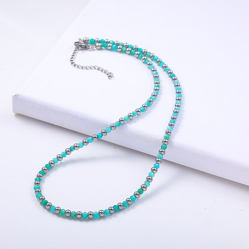 trendy 316L stainless steel blue turquiose minimalist women necklace