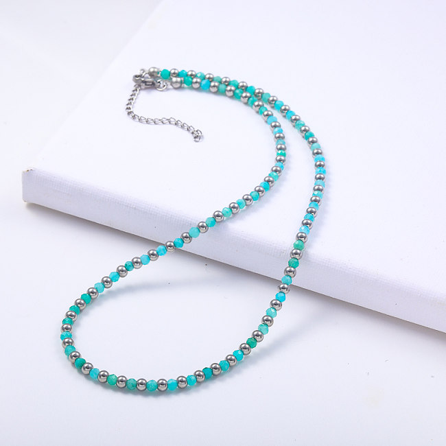 colar feminino minimalista azul turquesa de aço inoxidável 316L na moda