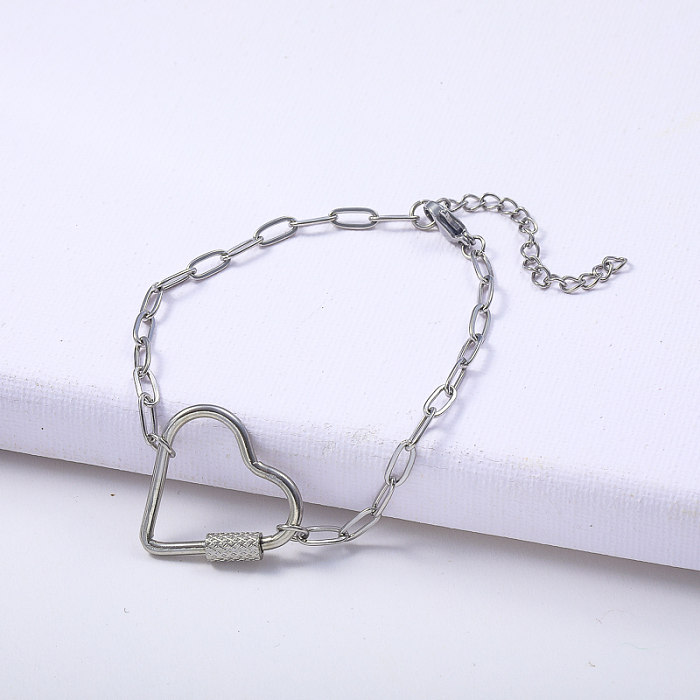Hot Selling Stainless Steel  Unscrewable Heart Pendant Link Chain Bracelet