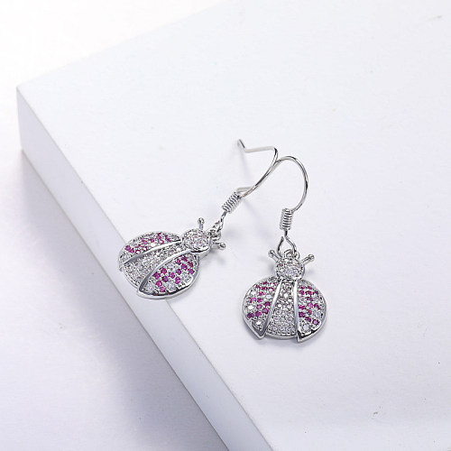 silver plated brass drop earring with zirconia