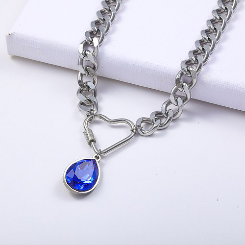 Acier inoxydable 316L avec pendentif en cristal goutte d'eau bleue