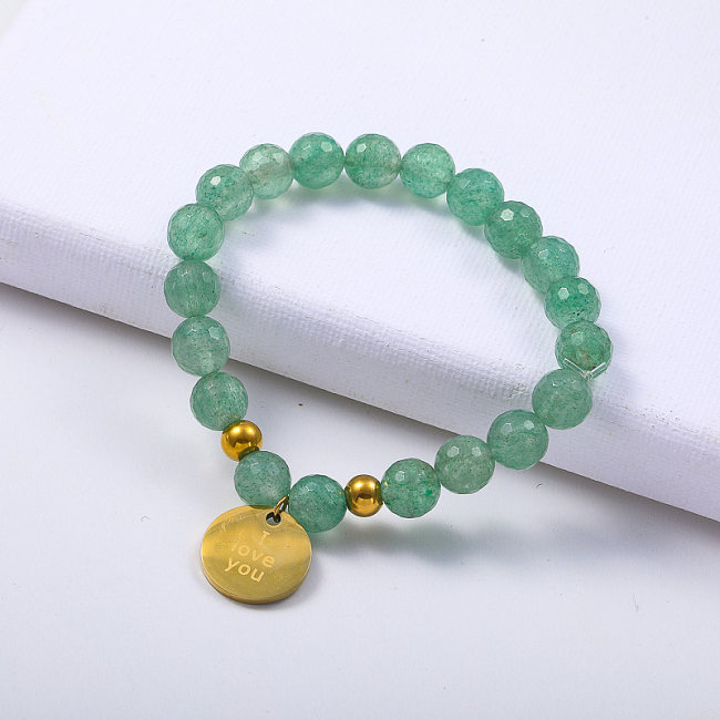 New designs 2022 green natural stone jade beaded bracelet with round charm jewelry
