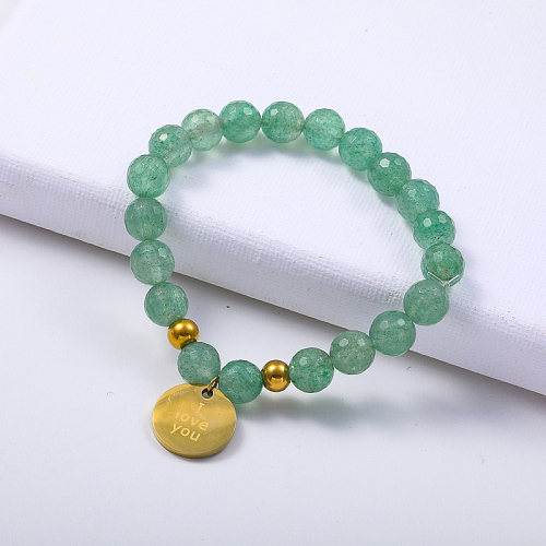Novos designs 2022 pulseira de contas de jade de pedra natural verde com joias de charme redondo