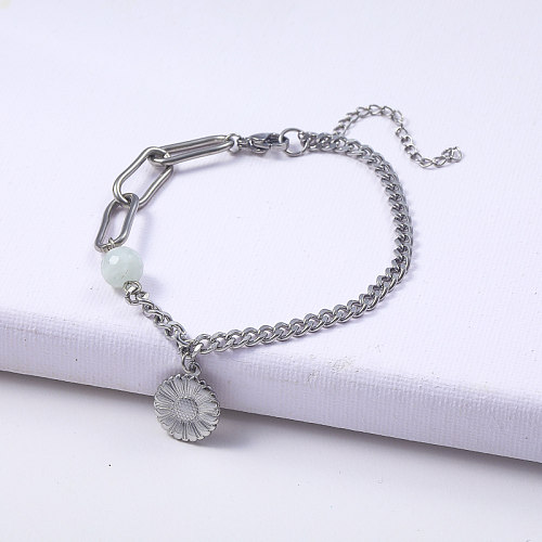 classic natural color 316L stainless steel with opal stone chrysanthemum bracelet