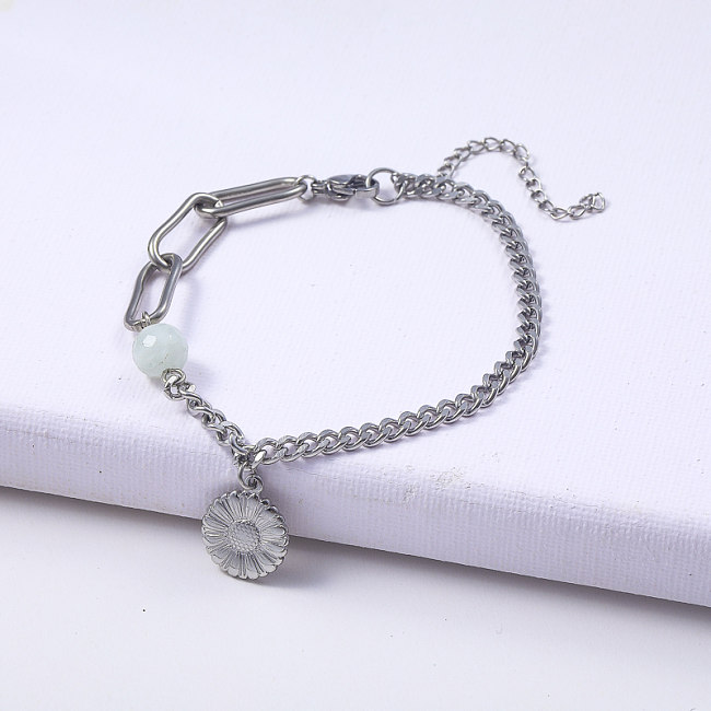 acier inoxydable 316L de couleur naturelle classique avec bracelet en chrysanthème en pierre d'opale