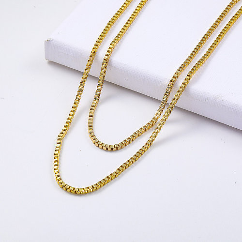Collar de acero inoxidable 18L con cadena en capas chapada en oro de 316 quilates