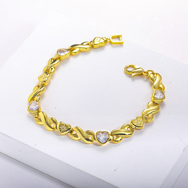 bracelet en laiton plaqué or avec zircone pour femme