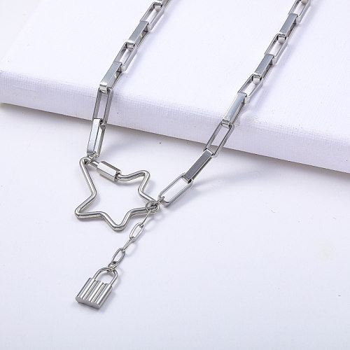 Venta caliente collar de estrella de acero inoxidable colgante desenroscable joyería de cadena rectangular con cerradura