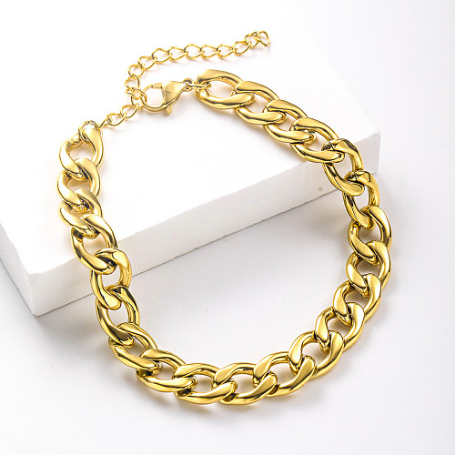 Cadena de pulsera de acero inoxidable chapada en oro para mujer para boda