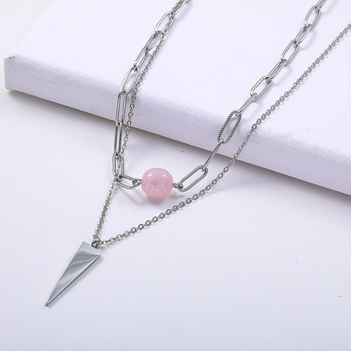 Steel Color Triangle Pendant Simple Layered Chain Geometric Necklace